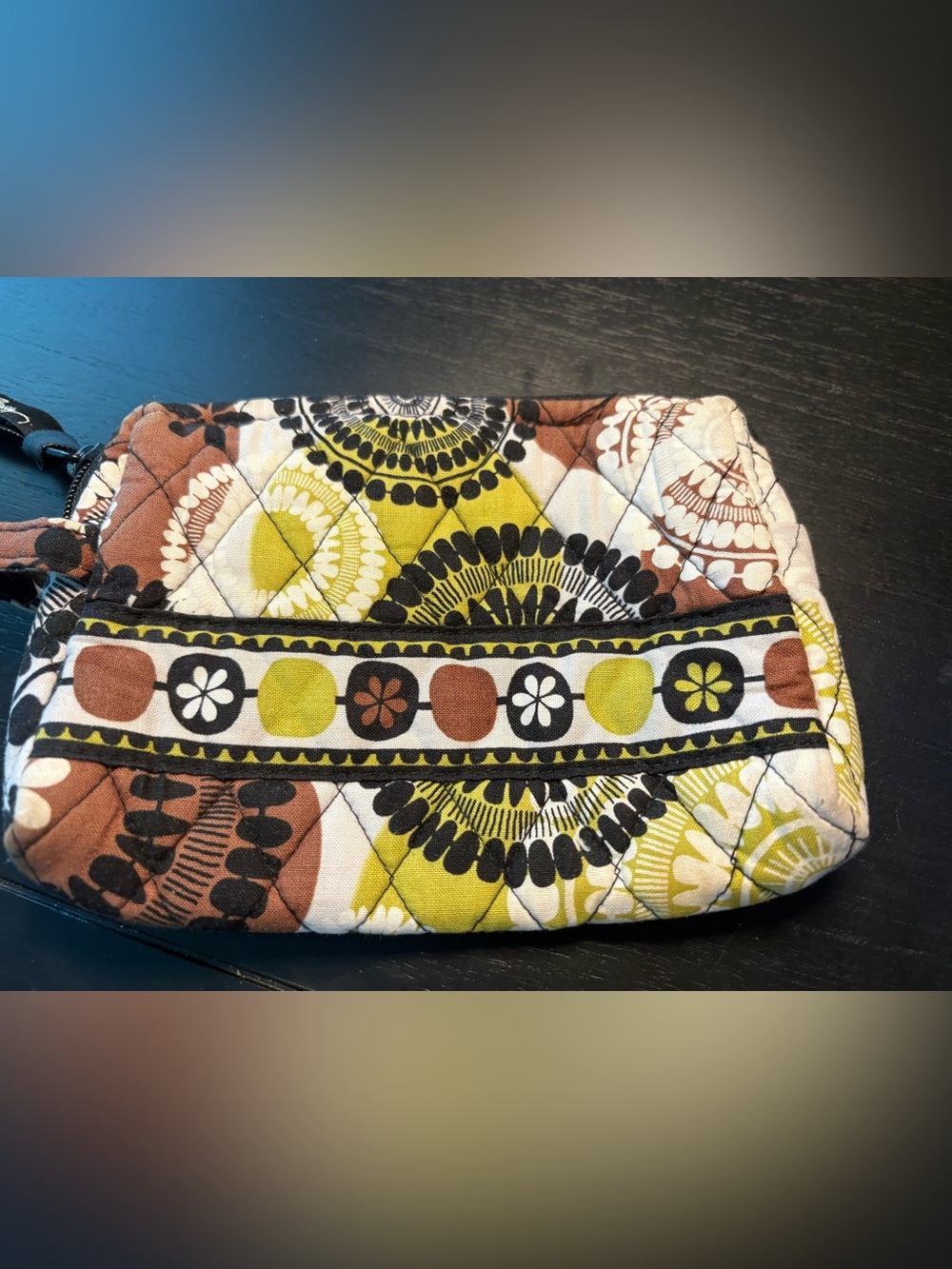 Vera Bradley Cocoa Moss retired Plastic Lined Top Zip Cosmetic Makeup Bag